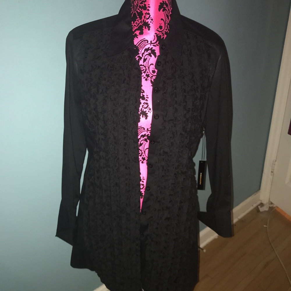BCBG Max Azria black ruffle dress shirt sz XL NWT